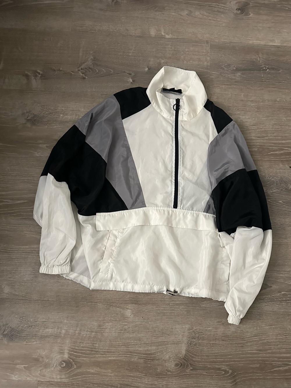 C'est Toi Colorblock Windbreaker Jacket 1XL White Black Gray 1/2 Zip Pullover